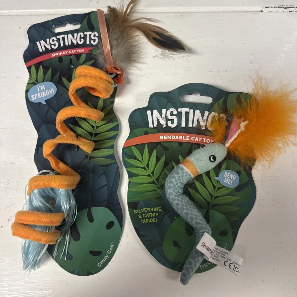 Lot Of 2 Smartykat Instincts CRAZY COiL + TRICKY TWISTER‎ Feather Plush Cat Toys